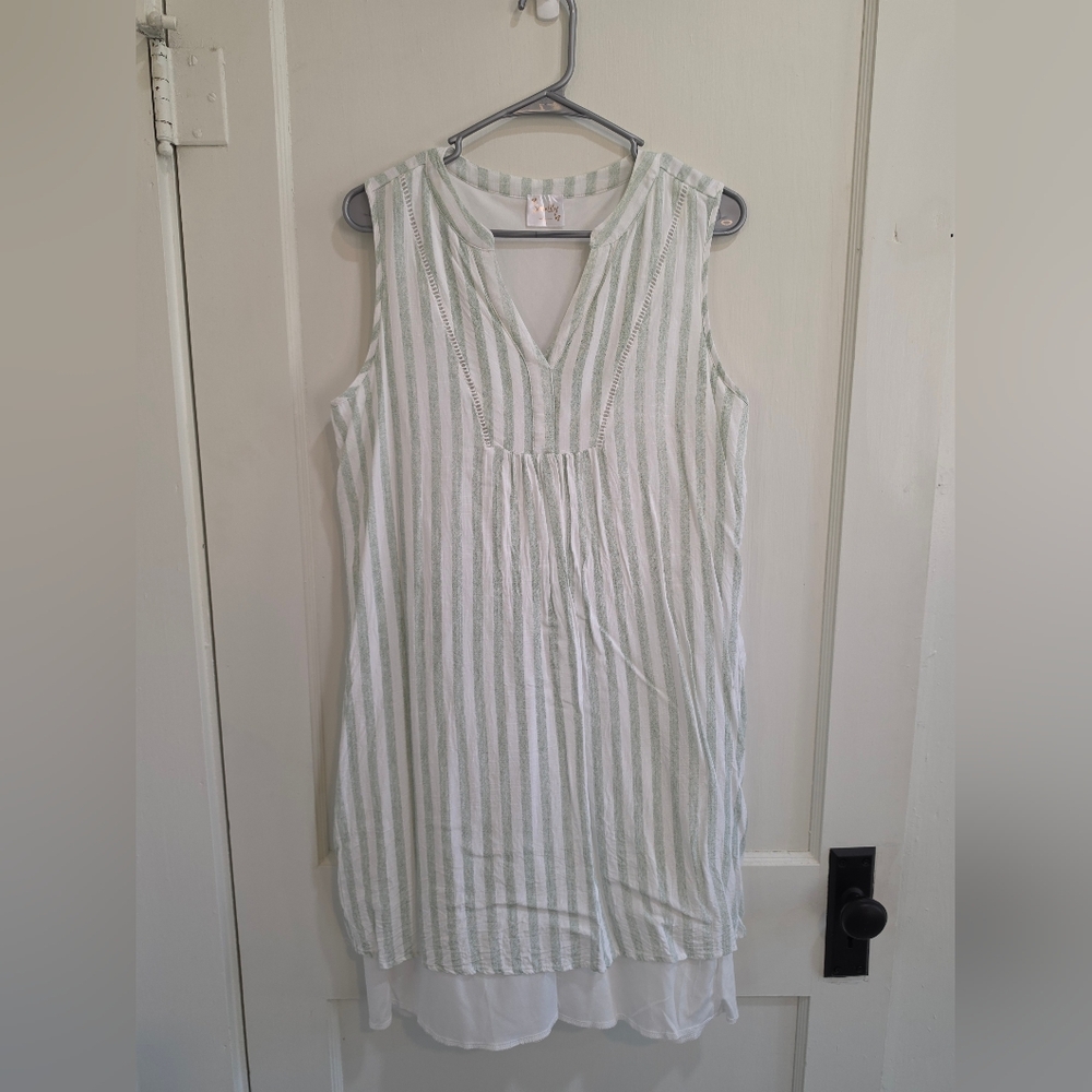 Striped Sleeveless Dress - Mint and White